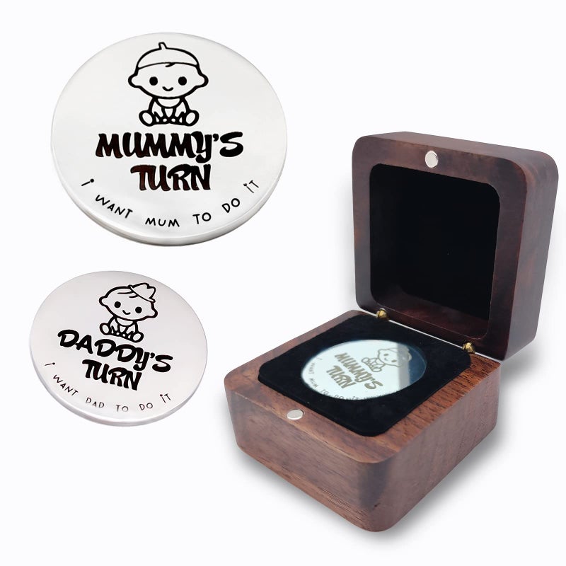 New Baby Gifts for New Parents Mom Daddy Funny DoubleSided Silver Decision Coin with Handmade Wooden Box Pregnant Gifts for First Time Moms Keepsake for Baby Memory