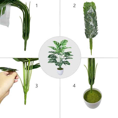 Dekorly Fake Plants Large Artificial Tree Monstera Faux Areca Palm Plants in Pot Tall for Floor Home Office House Farmhouse Bedroom Living Room Modern Decor Housewarming Gift | Height 30 Inch (Green) - Image 3