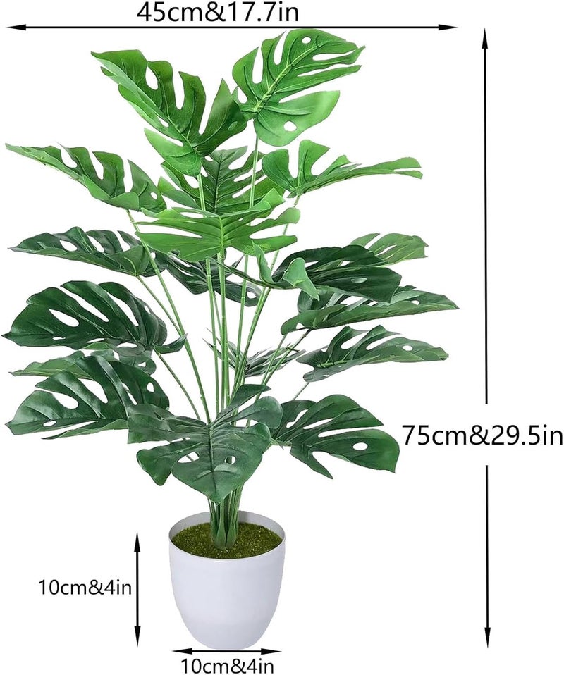 Dekorly Fake Plants Large Artificial Tree Monstera Faux Areca Palm Plants in Pot Tall for Floor Home Office House Farmhouse Bedroom Living Room Modern Decor Housewarming Gift | Height 30 Inch (Green) - Image 2