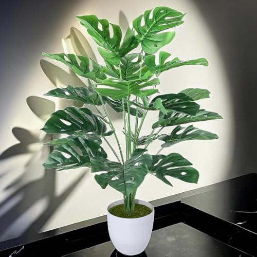 Dekorly Fake Plants Large Artificial Tree Monstera Faux Areca Palm Plants in Pot Tall for Floor Home Office House Farmhouse Bedroom Living Room Modern Decor Housewarming Gift | Height 30 Inch (Green) - Image 4
