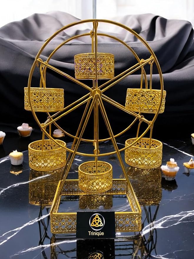 TRINIQUE حامل الحلويات العجلة الدوارة الساحرة، حامل الكعك والكعك الذهبي الأنيق | عرض دوار للحلويات في الحفلات، أعياد الميلاد، حفلات الزفاف والفعاليات الخاصة | حامل الحلويات للحلويات.. - Image 1