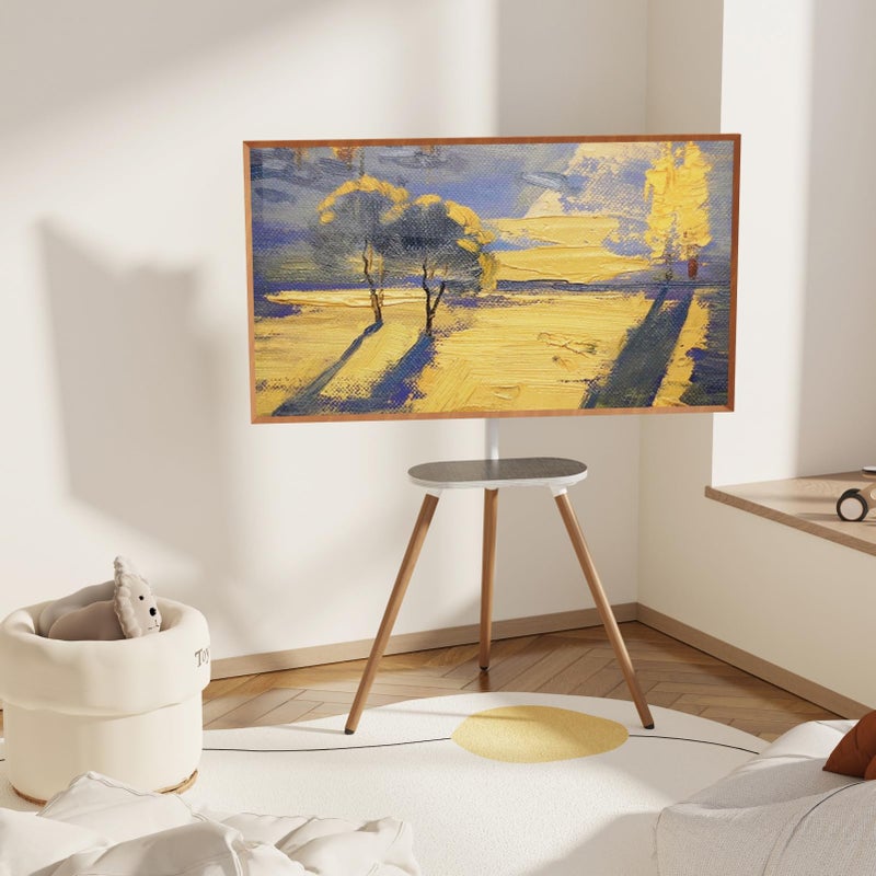 ECOTINY Tripod Easel TV Stand for 43-65" TVs, Height-Adjustable Swivel Corner Floor TV Stand with Wooden Tray, VESA 400x400 LCD/LED/OLED Compatible, Minimalist White - Image 2