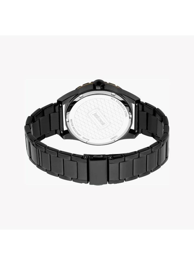 جاست كافالي ساعة Just Cavalli للرجال بتصميم أنيق باللونين الأسود والروز جولد، مع مينا رمادي راقٍ يضفي لمسة من الفخامة والرقي. - Image 3