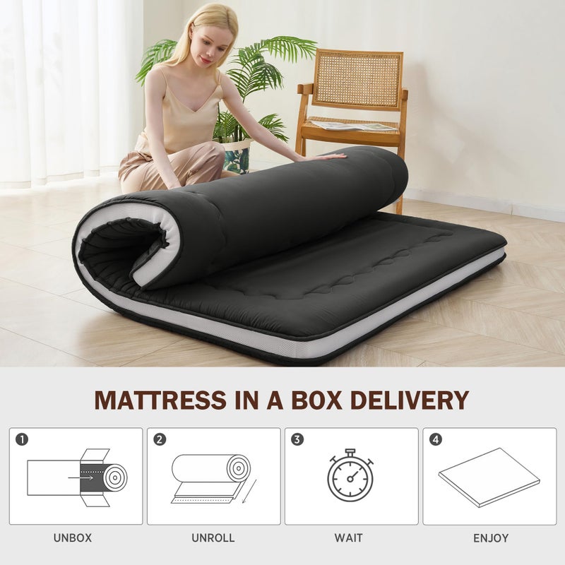 VIPBED Japanese Floor Futon Mattress Twin Size, 4" Thicken Foldable Mattress Tatami Mat Sleeping Pad, 32D Foam Filled Traditional Shiki Futon (shikibuton), Designed in Japan (Black 39"x 80") - Image 5