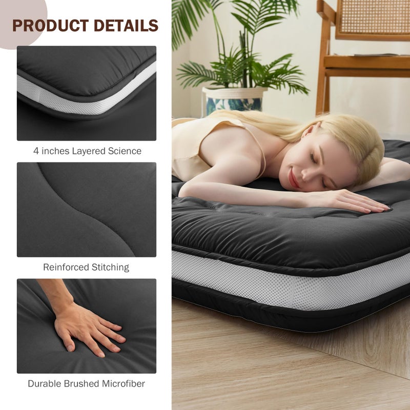 VIPBED Japanese Floor Futon Mattress Twin Size, 4" Thicken Foldable Mattress Tatami Mat Sleeping Pad, 32D Foam Filled Traditional Shiki Futon (shikibuton), Designed in Japan (Black 39"x 80") - Image 4