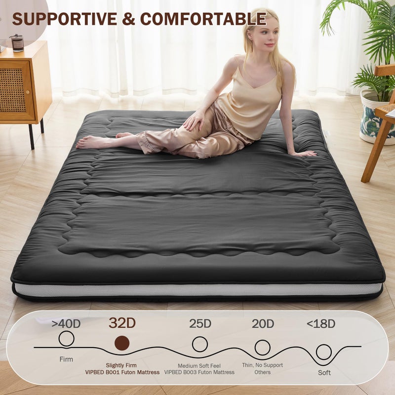 VIPBED Japanese Floor Futon Mattress Twin Size, 4" Thicken Foldable Mattress Tatami Mat Sleeping Pad, 32D Foam Filled Traditional Shiki Futon (shikibuton), Designed in Japan (Black 39"x 80") - Image 3