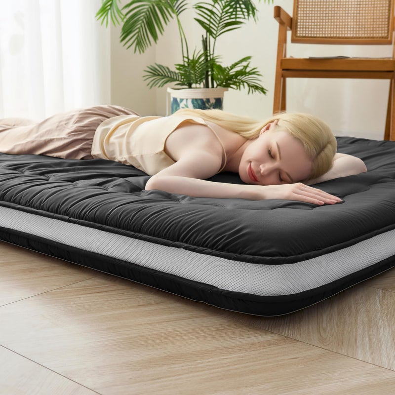 VIPBED Japanese Floor Futon Mattress Twin Size, 4" Thicken Foldable Mattress Tatami Mat Sleeping Pad, 32D Foam Filled Traditional Shiki Futon (shikibuton), Designed in Japan (Black 39"x 80") - Image 1