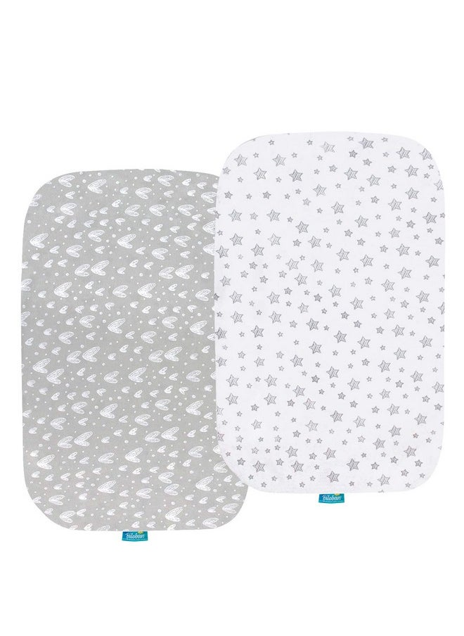 Biloban - Bassinet Sheets Compatible With Baby Delight Beside Me Dreamer Bassinet, 2 Pack, 100% Jersey Knit Cotton Fitted Sheets, Breathable And Heavenly Soft, Grey And White Print For Baby - Image 1