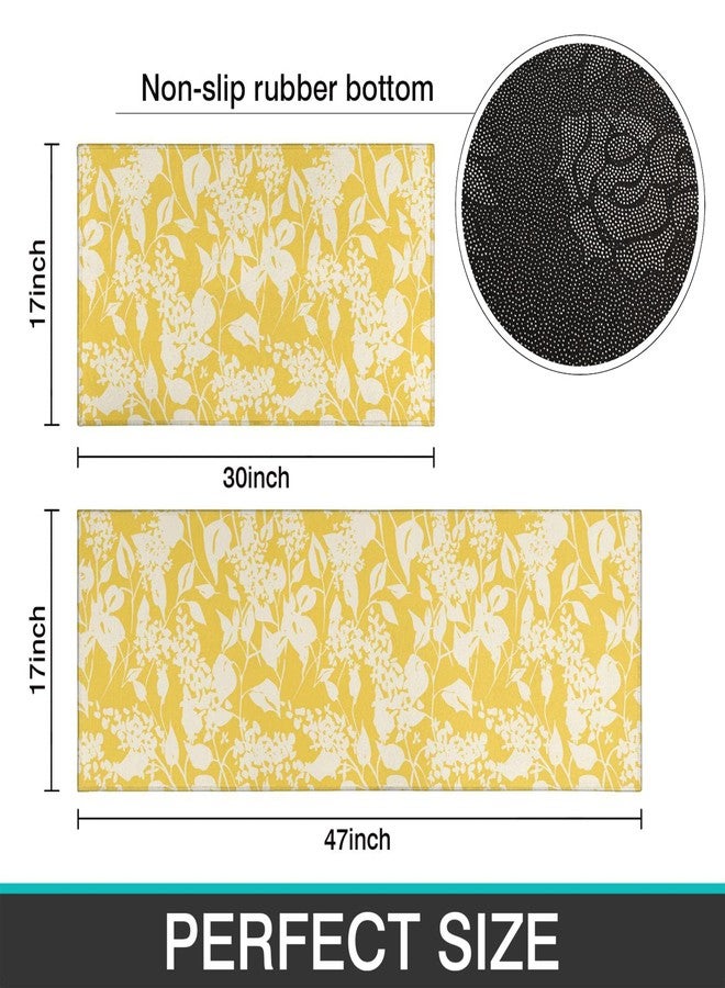 Ideasonna Yellow Floral Kitchen Rug Mat Set 2 Piece Spring Flowers Kitchen Floor Mats Non Slip Washable Kitchen Rugs Yellow Kitchen Decor - Image 3