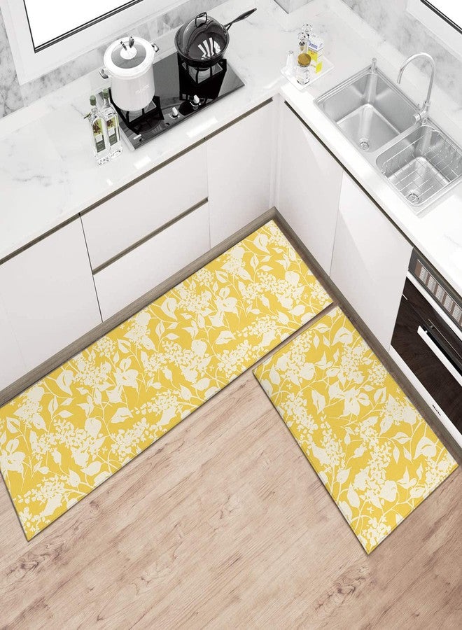 Ideasonna Yellow Floral Kitchen Rug Mat Set 2 Piece Spring Flowers Kitchen Floor Mats Non Slip Washable Kitchen Rugs Yellow Kitchen Decor - Image 4