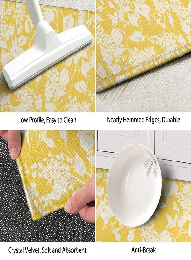 Ideasonna Yellow Floral Kitchen Rug Mat Set 2 Piece Spring Flowers Kitchen Floor Mats Non Slip Washable Kitchen Rugs Yellow Kitchen Decor - Image 5