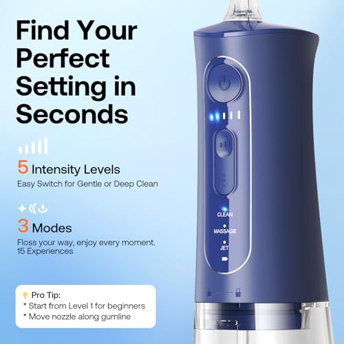 Bitvae Cordless Water Dental Flosser for Teeth, Portable 300ML Water Teeth Cleaner Picks, 3 Cleaning Modes 6 Jet Tips, Water Dental Picks for Cleaning (Midnight Blue) - Image 4