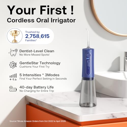 Bitvae Cordless Water Dental Flosser for Teeth, Portable 300ML Water Teeth Cleaner Picks, 3 Cleaning Modes 6 Jet Tips, Water Dental Picks for Cleaning (Midnight Blue) - Image 2