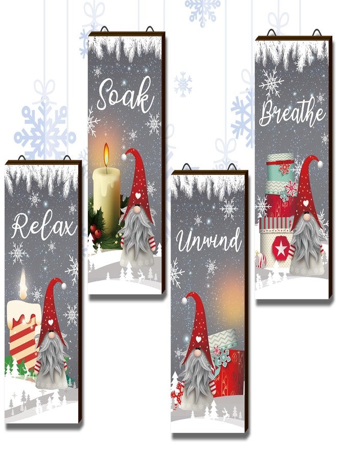 Soaoo 4 Pack Christmas Gnomes Wooden Bathroom Ornaments Tulip Sunflower Wall Hanging Decor Butterfly Wood Cutouts Relax Soak Unwind Breathe Theme Pink Yellow Wood Sign for Home Party - Image 1
