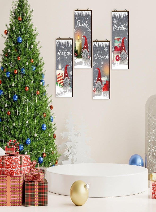 Soaoo 4 Pack Christmas Gnomes Wooden Bathroom Ornaments Tulip Sunflower Wall Hanging Decor Butterfly Wood Cutouts Relax Soak Unwind Breathe Theme Pink Yellow Wood Sign for Home Party - Image 3