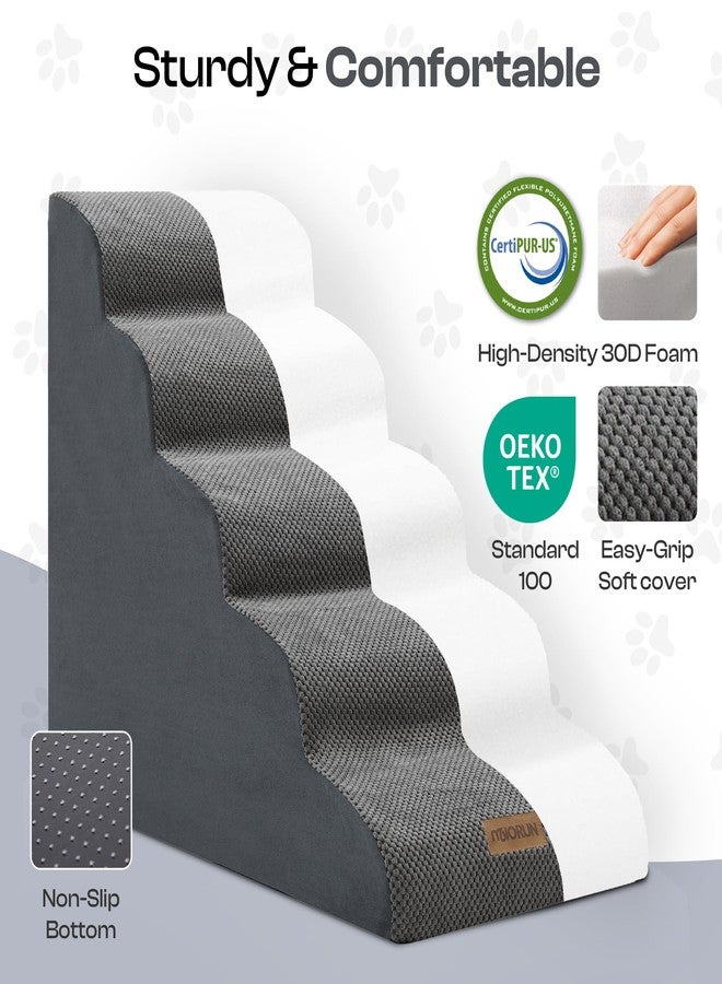Miorun Dog Stairs for High Beds Up to 26", Extra-Tall 24.5" 5-Step Foam Pet Ramp with Washable Cover, Gentle Slope Steps, Bed & Couch Ladder for Small Medium Dogs & Senior Cat, Puppy Climbing Stairs - Image 2