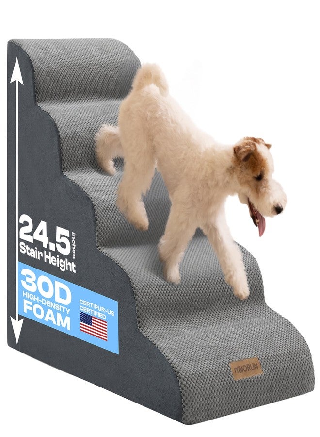Miorun Dog Stairs for High Beds Up to 26", Extra-Tall 24.5" 5-Step Foam Pet Ramp with Washable Cover, Gentle Slope Steps, Bed & Couch Ladder for Small Medium Dogs & Senior Cat, Puppy Climbing Stairs - Image 1