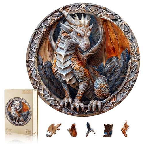 WOODBESTS Wooden Puzzles for Adults 200 Piece M 114x114 Guardian Dragon Puzzle Beautiful Wooden Box Wooden Jigsaw Puzzles Unique Shape Birthday Gifts for Adults Family Game - Image 1