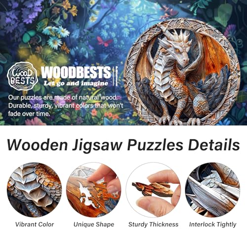 WOODBESTS Wooden Puzzles for Adults 200 Piece M 114x114 Guardian Dragon Puzzle Beautiful Wooden Box Wooden Jigsaw Puzzles Unique Shape Birthday Gifts for Adults Family Game - Image 5