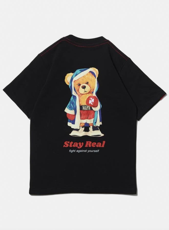 كيدو تيشيرت أطفال للجنسين أسود بتصميم "المزاج الحقيقي"