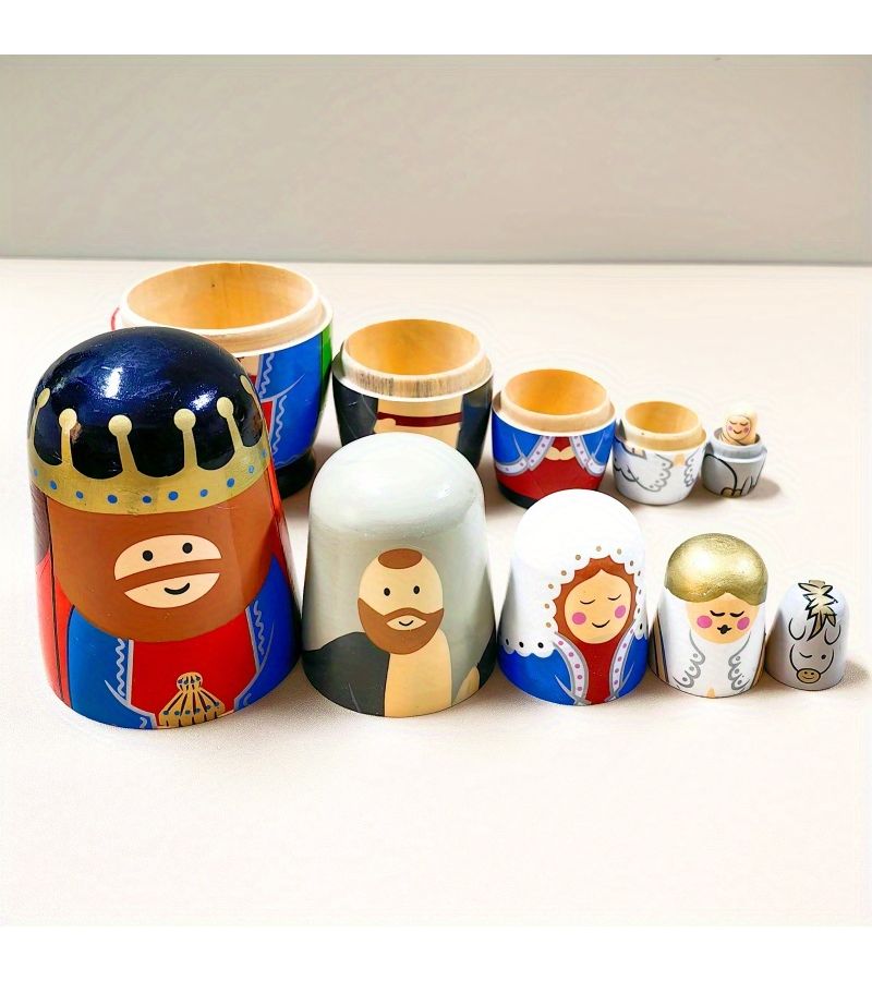 Blue Easter Egg Nesting Dolls Handmade Wooden Stacking Toys for Adults Kids Home Decor Storage - Image 5