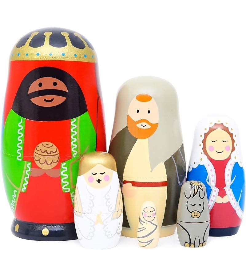 Blue Easter Egg Nesting Dolls Handmade Wooden Stacking Toys for Adults Kids Home Decor Storage - Image 1