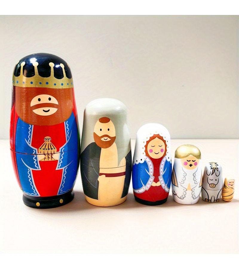Blue Easter Egg Nesting Dolls Handmade Wooden Stacking Toys for Adults Kids Home Decor Storage - Image 4