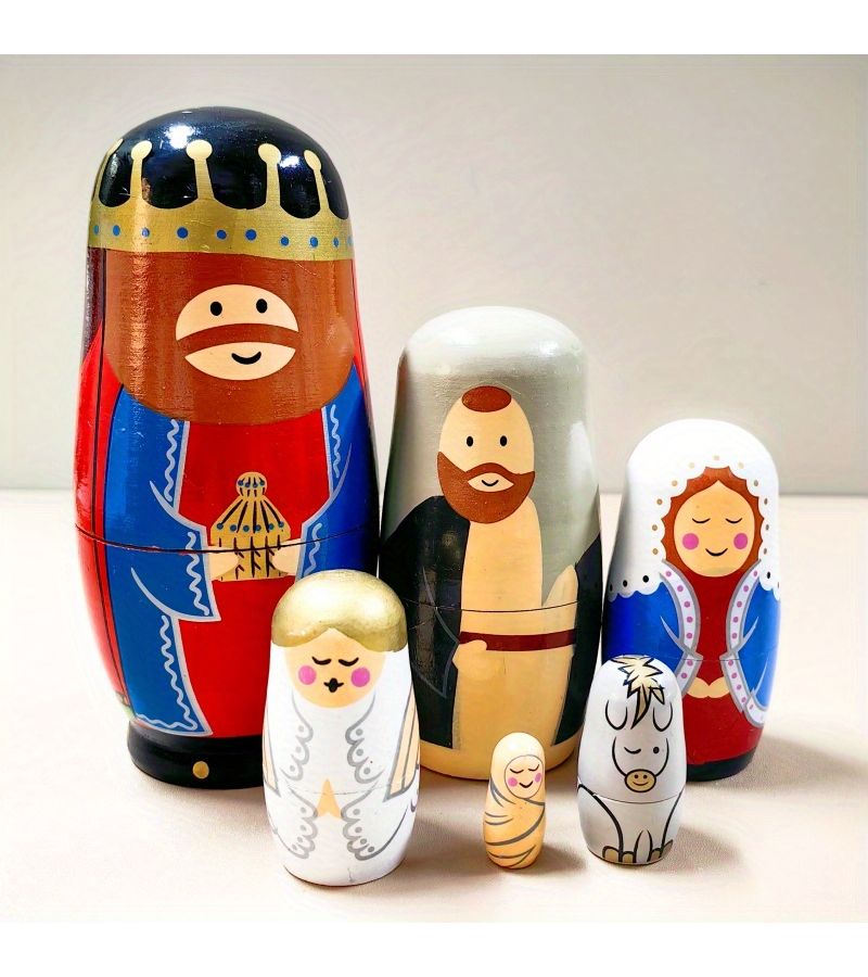 Blue Easter Egg Nesting Dolls Handmade Wooden Stacking Toys for Adults Kids Home Decor Storage - Image 3