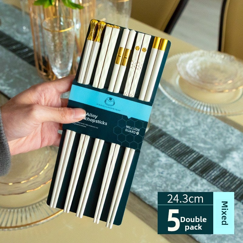 Shuangshihui New Kitchen Tableware Wholesale One Person and One Chopstick Household High-Value Silver Alloy Chopsticks Yousheng Meidi(5 Pair Platinum Simple) - Image 1