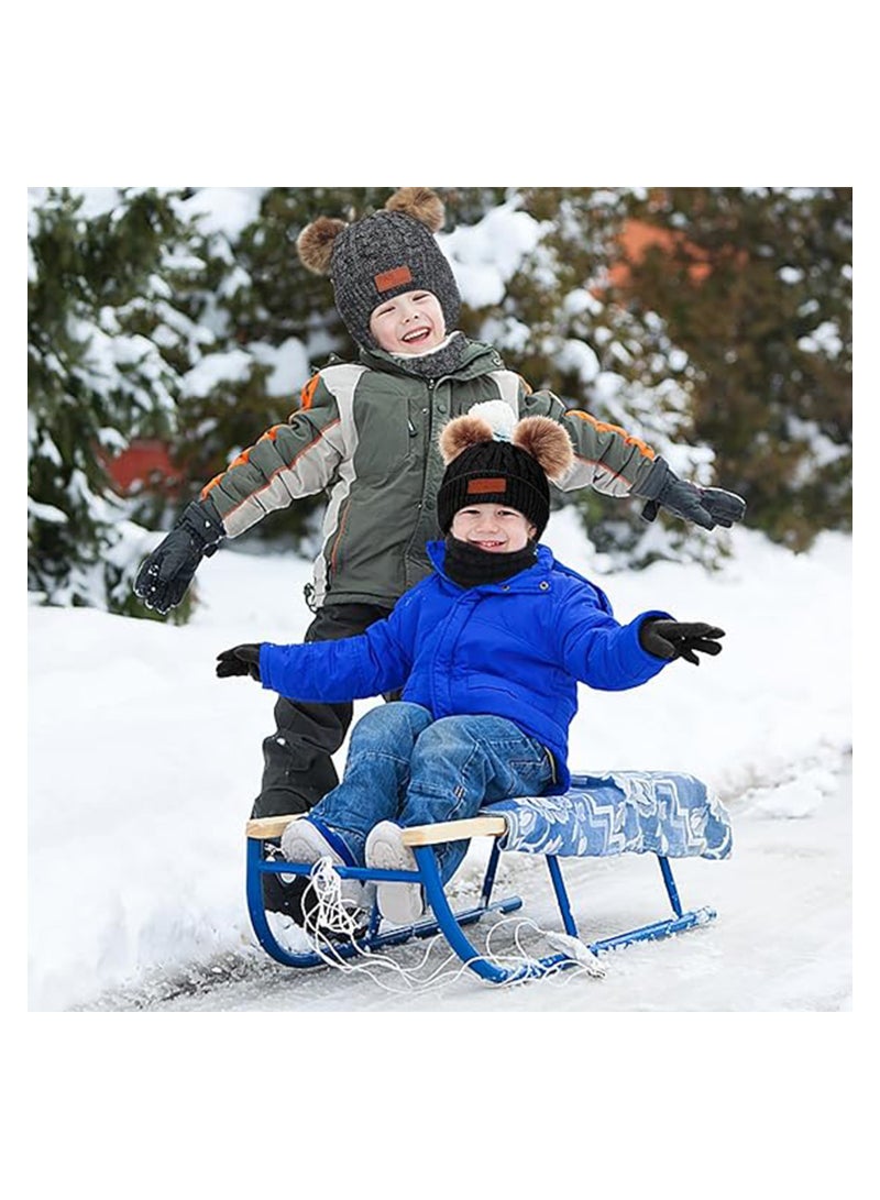 Kids Winter Beanie Hat Scarf Gloves Set Knit Toddler Winter Hat Gloves Neck Warmer with Fleece Lined for Children 2-5 Years,  Black - Image 2
