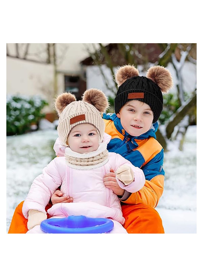 Kids Winter Beanie Hat Scarf Gloves Set Knit Toddler Winter Hat Gloves Neck Warmer with Fleece Lined for Children 2-5 Years,  Black - Image 3