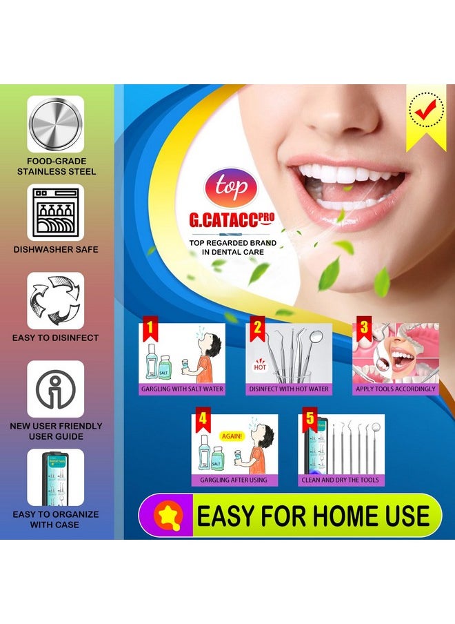G.CATACC - Dental Tools Plaque Remover For Teeth Dental Hygiene Kit Stainless Steel Oral Care Cleaning Tools Set With Tooth Scraper Plaque Tartar Remover Metal Dental Pick Scalerwith Case - Image 1