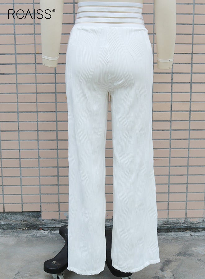 رويس بنطلون نسائي واسع الساق بلون سادة Y2K بخصر عالٍ وتصميم فضفاض مع قماش مريح للارتداء اليومي غير الرسمي، بنطلون متعدد الاستخدامات وعصري مع تجاعيد لملابس النساء - Image 4