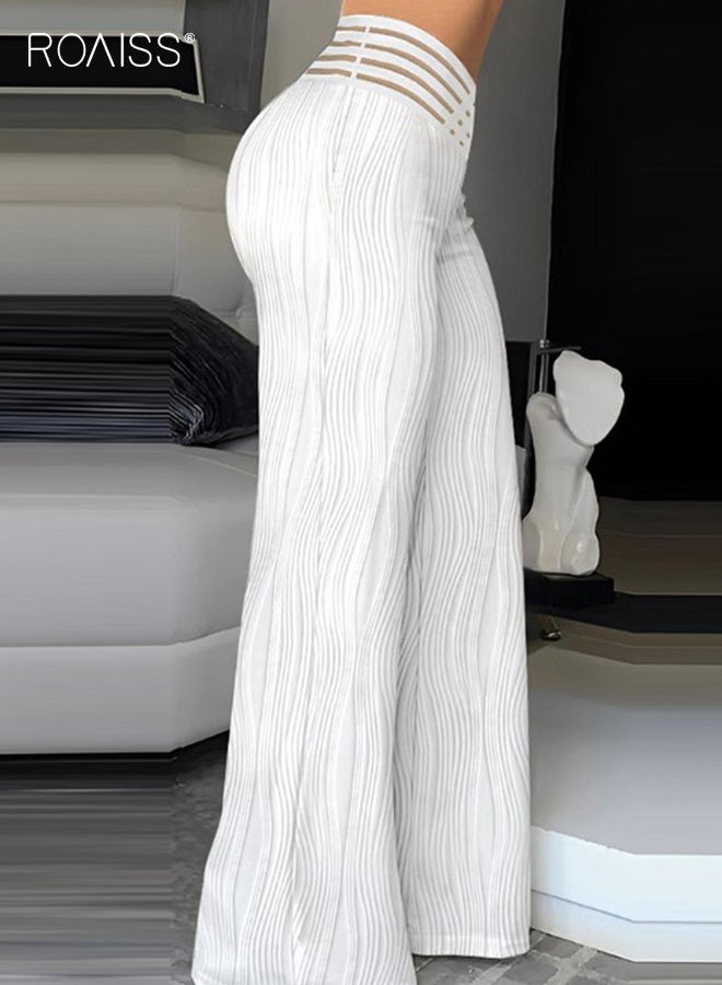 رويس بنطلون نسائي واسع الساق بلون سادة Y2K بخصر عالٍ وتصميم فضفاض مع قماش مريح للارتداء اليومي غير الرسمي، بنطلون متعدد الاستخدامات وعصري مع تجاعيد لملابس النساء - Image 2