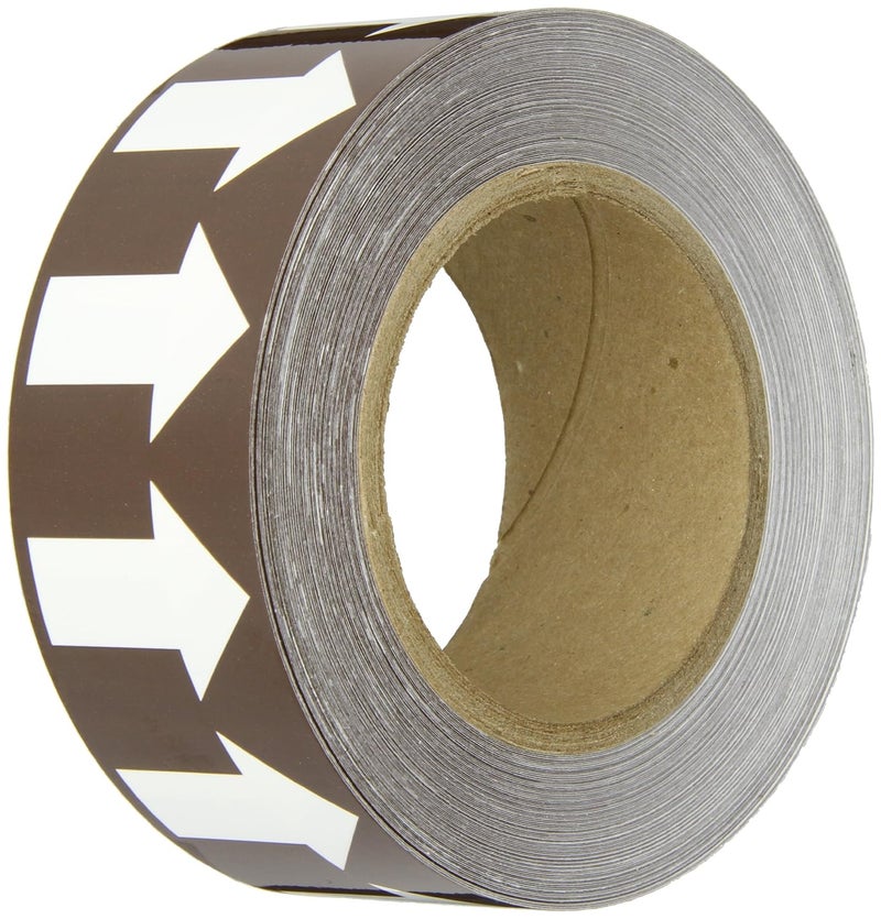 109938 Food Industry Pipe Banding Tape, B-302, 2" X 30 Yards, White On Brown Self Sticking Polyester, Legend "(Arrows)"