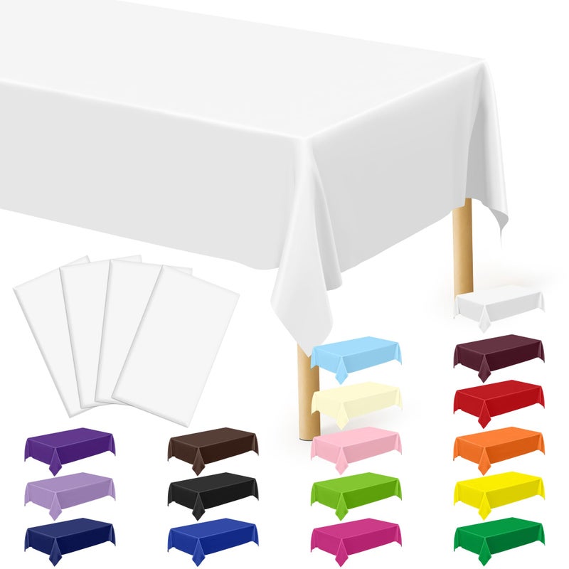 QZYL 4 Packs White Plastic Tablecloth, Sturdy Disposable Table Cloth, 54 X 108 Inches Paper Table Cloths for Parties Disposable, Effortless Cleanup for Picnic Table Cloths Parties Birthday and Any Occasion - Image 1