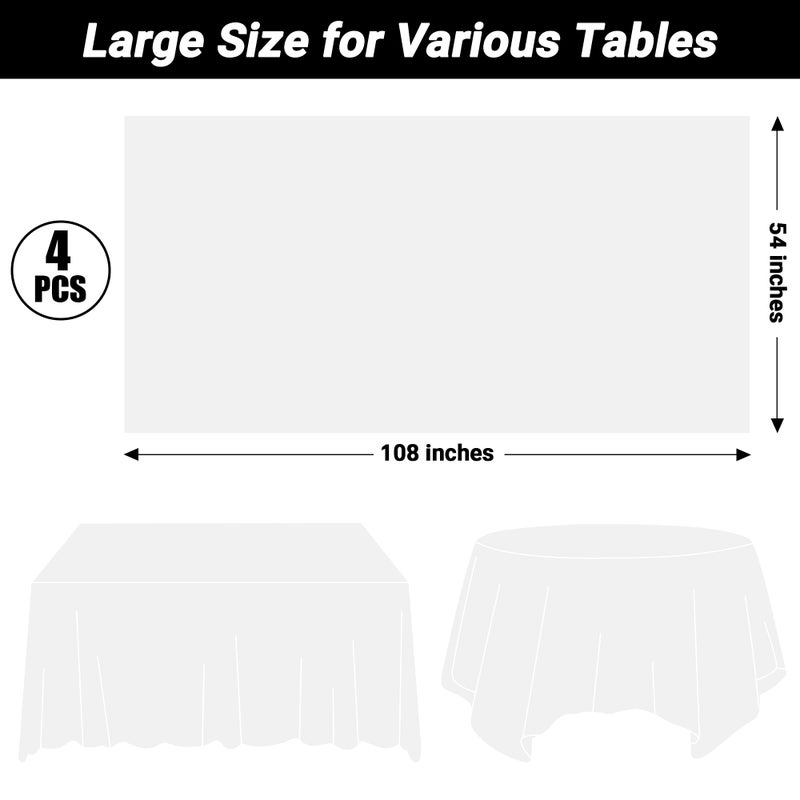 QZYL 4 Packs White Plastic Tablecloth, Sturdy Disposable Table Cloth, 54 X 108 Inches Paper Table Cloths for Parties Disposable, Effortless Cleanup for Picnic Table Cloths Parties Birthday and Any Occasion - Image 2