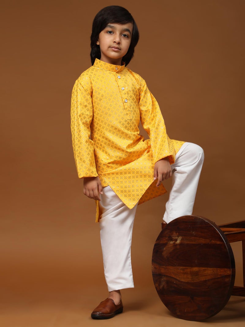 Pro-Ethic Style Developer Kids Cotton Floral Ethnic Wear|Kurta Pajama Set (S-231),7-8 Years,Yellow - Image 3