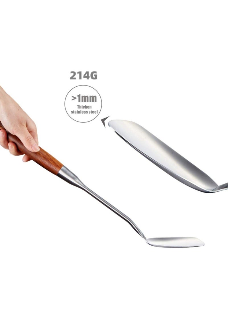Jolley Long-handled spatula, made of 304 stainless steel, with a heat-resistant wooden handle, a Chinese cooking pot accessory suitable for stir-frying. Kitchen tool. Silver color / 38.5 cm - Image 3