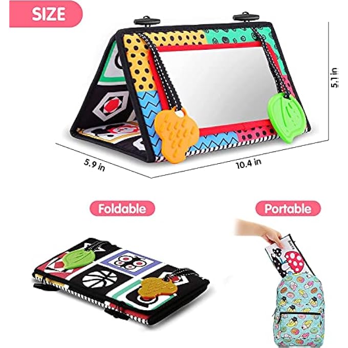 BABY TUMMY MIRROR TIME FLIP - FLOOR WITH TEETHER SOFT CLOTH BOOK BLACK AND WHITE SENSORY TOYS NEWBORN TOY DEVELOPMENTAL GIFT FOR INFANTS GIRLS BOYS 0-6 MONTHS, RED - Image 5