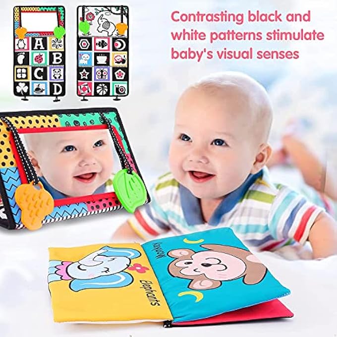 BABY TUMMY MIRROR TIME FLIP - FLOOR WITH TEETHER SOFT CLOTH BOOK BLACK AND WHITE SENSORY TOYS NEWBORN TOY DEVELOPMENTAL GIFT FOR INFANTS GIRLS BOYS 0-6 MONTHS, RED - Image 2