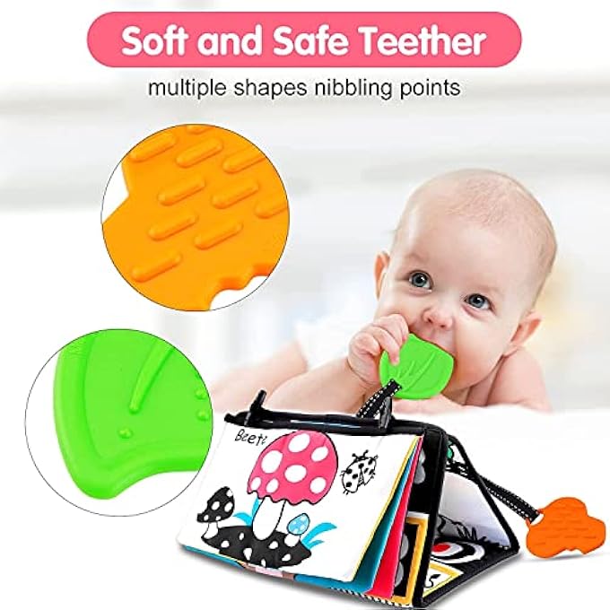 BABY TUMMY MIRROR TIME FLIP - FLOOR WITH TEETHER SOFT CLOTH BOOK BLACK AND WHITE SENSORY TOYS NEWBORN TOY DEVELOPMENTAL GIFT FOR INFANTS GIRLS BOYS 0-6 MONTHS, RED - Image 3