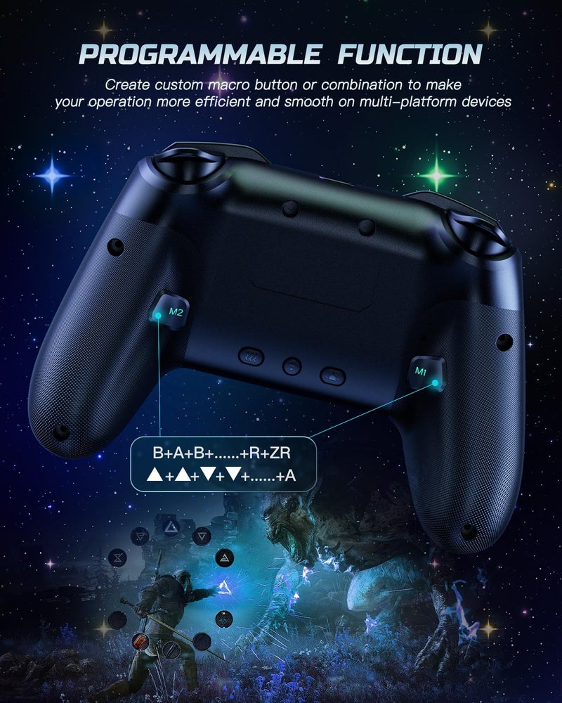 VOYEE Switch Controller, LED Star Wireless Pro Controllers Compatible with Switch/Lite/OLED, Multi-Platform Windows PC with 9 Colors Colorful RGB Lights/Programmable/Vibration/Turbo/Wakeup - Image 4