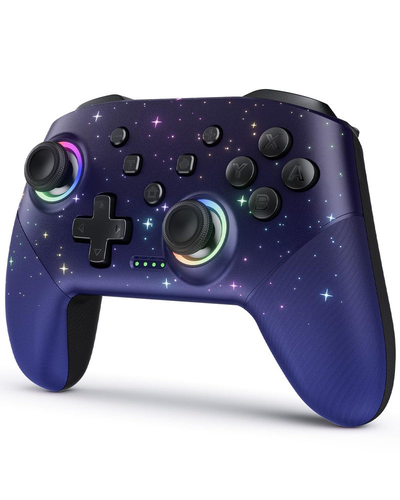 VOYEE Switch Controller, LED Star Wireless Pro Controllers Compatible with Switch/Lite/OLED, Multi-Platform Windows PC with 9 Colors Colorful RGB Lights/Programmable/Vibration/Turbo/Wakeup - Image 1