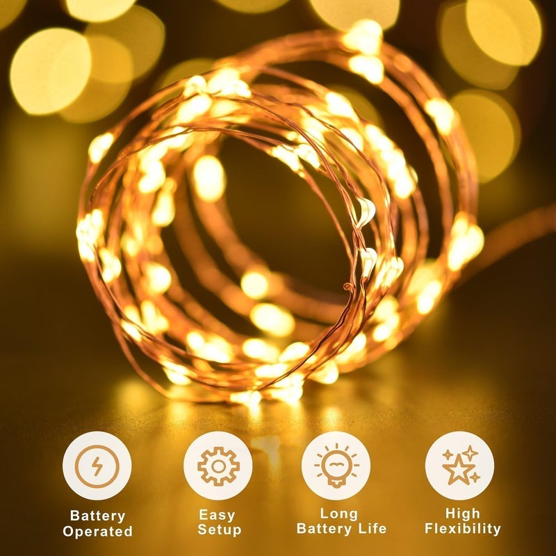 ANJAYLIA 33Ft LED Fairy Lights Battery Operated String Lights 100 LED Firefly Lights Garden Home Bedroom Christmas Party Wedding Festival Decorations, Warm White - Image 2