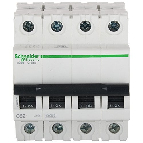 Schneider Electric شنايدر إليكتريك أكت 9 32-أمبير 4-قطب منحنى C لمفتاح الدائرة القاطع (بولي كربونات بالحجم القياسي، أبيض) (FE_A9N4P32C) - Image 1