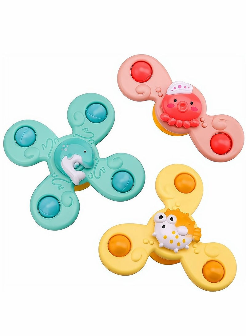 Baby Cup Spinner Toy with Suction Cup 3 Pack Baby Bath Toys Spinner Toys Cartoon Spinning Suction Toys Lovely Gift for Baby and Children - Image 1