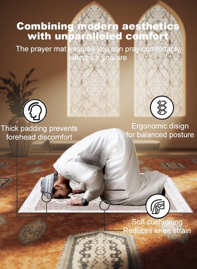 Aijmil مجموعة سجادة صلاة من 3 قطع، سجادة صلاة جميلة مع حقيبة وسبحة، مادة عالية الجودة لطيفة على البشرة، سجادة صلاة قابلة للطي، مناسبة للمنزل والسفر والمكتب والعمل ورمضان والعيد وما إلى ذلك، أفضل فكرة هدية للصلاة (بني) - Image 3