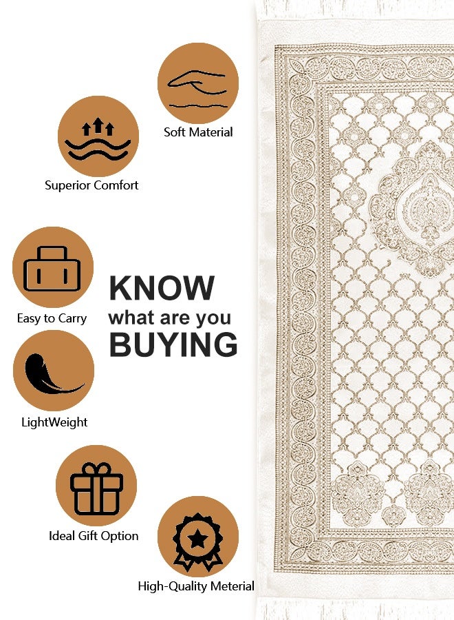 Aijmil مجموعة سجادة صلاة من 3 قطع، سجادة صلاة جميلة مع حقيبة وسبحة، مادة عالية الجودة لطيفة على البشرة، سجادة صلاة قابلة للطي، مناسبة للمنزل والسفر والمكتب والعمل ورمضان والعيد وما إلى ذلك، أفضل فكرة هدية للصلاة (بني) - Image 5