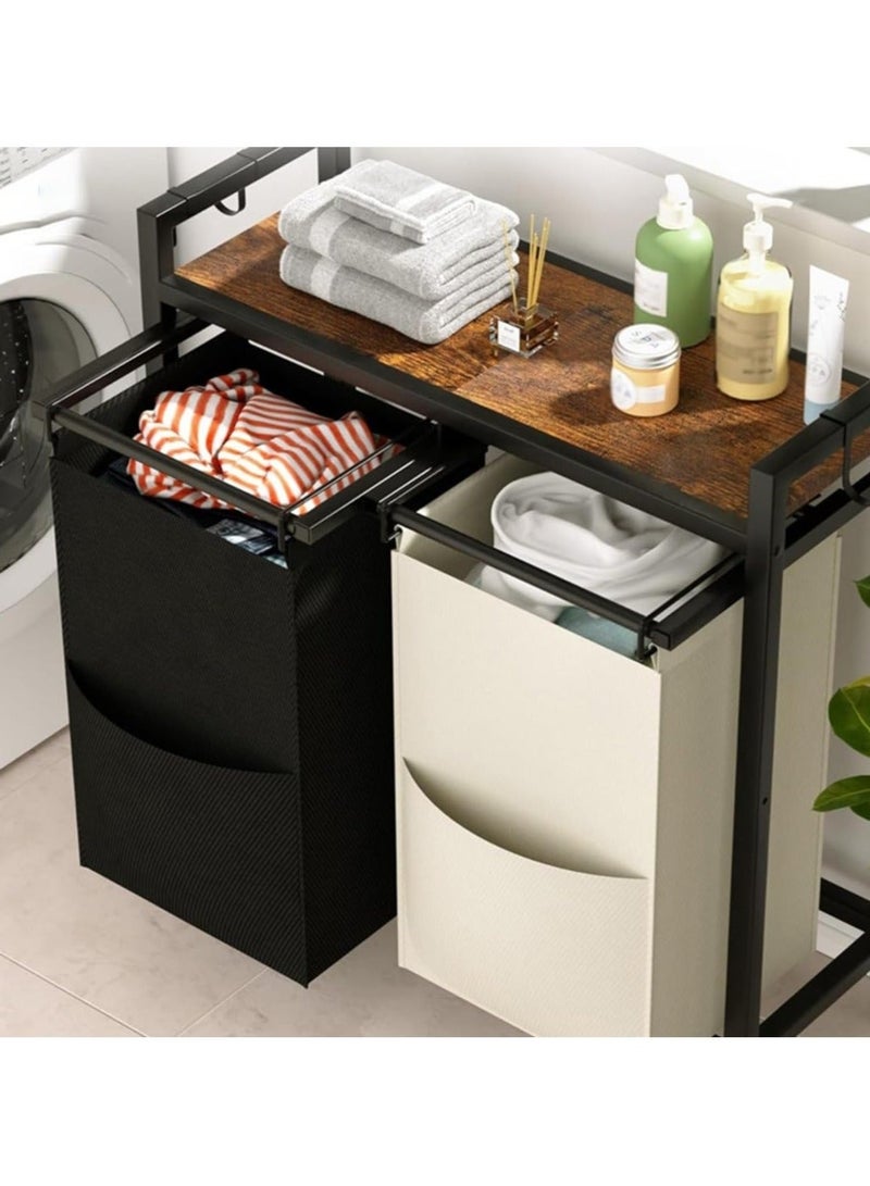 WALALLA Rolling Laundry Hamper, Metal Clothes Basket, Portable Dirty Clothes Hamper, Laundry Bin for Bathroom Bedroom Laundry Room - Image 4